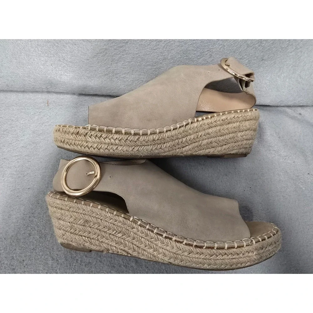 Catherine Malandrino Taupe Espadrille Wedge Heel Sandals Gold Buckle 9.5